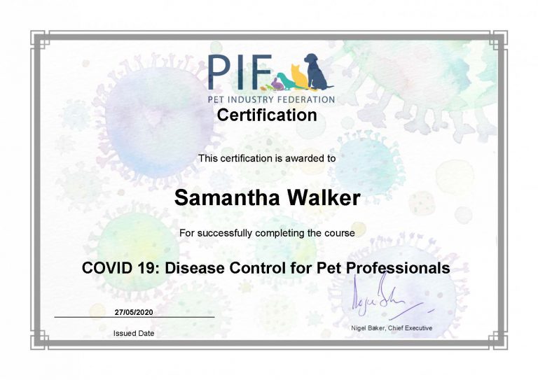Certification Covid 19 Disease Control For Pet Professionals Sam.walker@barkingmad.uk.com (1)
