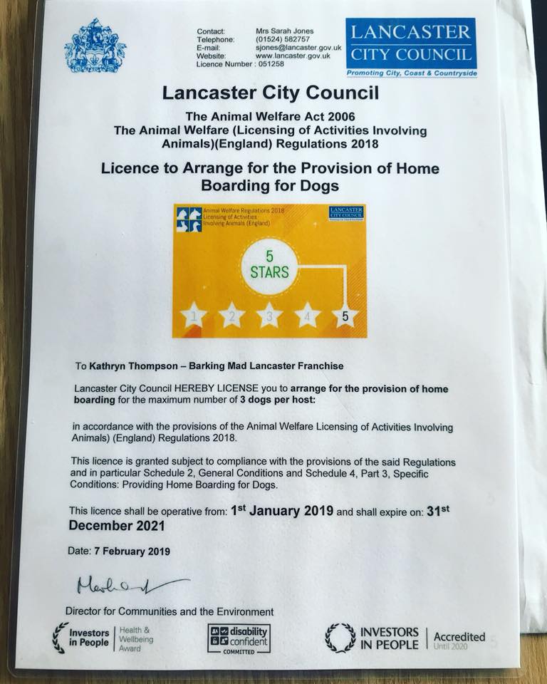 Barking Mad Lancaster Dog Sitting Licence